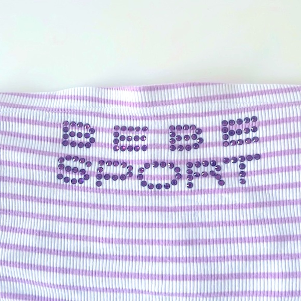 Bebe white & Purple stripes Tube Top,perfect purple crystals Y2K cool